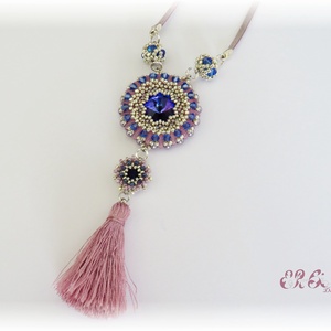Kék-rózsaszín bojtos Swarovski nyaklánc - Meska.hu