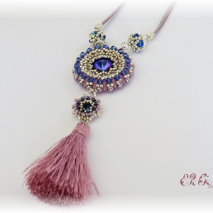 Kék-rózsaszín bojtos Swarovski nyaklánc - ékszer - nyaklánc - Meska.hu
