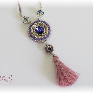 Kék-rózsaszín bojtos Swarovski nyaklánc - ékszer - nyaklánc - Meska.hu