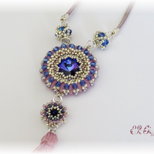 Kék-rózsaszín bojtos Swarovski nyaklánc - ékszer - nyaklánc - Meska.hu