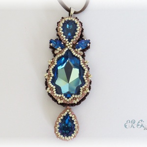 Kék - barna - ezüst Swarovski medál - ékszer - nyaklánc - medálos nyaklánc - Meska.hu