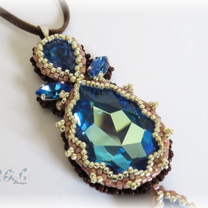 Kék - barna - ezüst Swarovski medál - ékszer - nyaklánc - medálos nyaklánc - Meska.hu