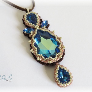 Kék - barna - ezüst Swarovski medál - ékszer - nyaklánc - medálos nyaklánc - Meska.hu