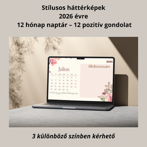 2026 Éves Háttérkép Csomag � 12 hónap naptár + pozitív mondatok, Otthon & Életmód, Papír, írószer, Naptár & Tervező, Fotó, grafika, rajz, illusztráció, MESKA
