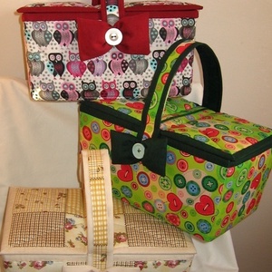 Kézimunka-  vagy varrókosár baglyos anyagból -  - Meska.hu