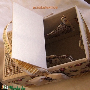 Kézimunka-  vagy  varrókosár  sárga-viágosbarna-rózsás patchwork  mintás anyagból -  - Meska.hu