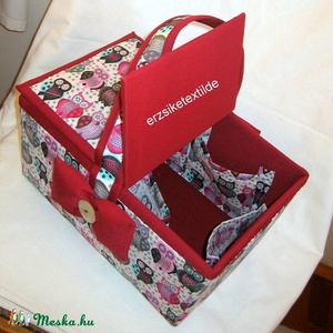 Kézimunka-  vagy varrókosár baglyos anyagból -  - Meska.hu