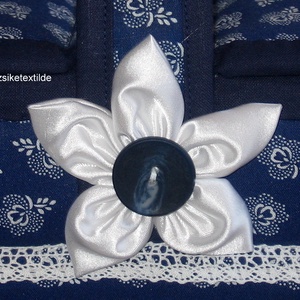 Varróeszköztartó-  vagy kézimunka kosár sötétkék-fehér színben -  - Meska.hu