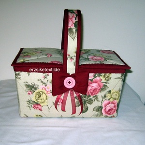 Varró- vagy kézimunka kosár bézs alapon rózsás - Meska.hu