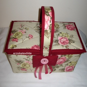 Varró- vagy kézimunka kosár bézs alapon rózsás -  - Meska.hu