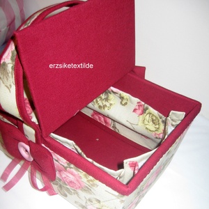 Varró- vagy kézimunka kosár bézs alapon rózsás -  - Meska.hu