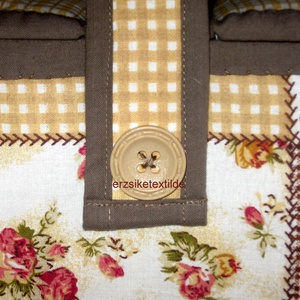 Kézimunka-  vagy  varrókosár  sárga-viágosbarna-rózsás patchwork  mintás anyagból -  - Meska.hu