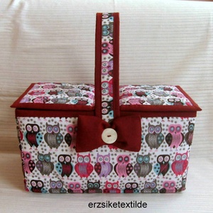 Kézimunka-  vagy varrókosár baglyos anyagból - Meska.hu