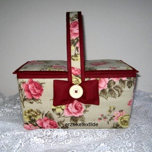 Varró- vagy kézimunka kosár bézs alapon rózsás - Meska.hu