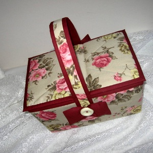 Varró- vagy kézimunka kosár bézs alapon rózsás -  - Meska.hu