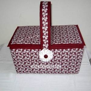 Kézimunka-  vagy varrókosár bordó-fehér színekben - Meska.hu