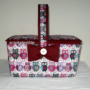 Kézimunka-  vagy varrókosár baglyos anyagból - Meska.hu