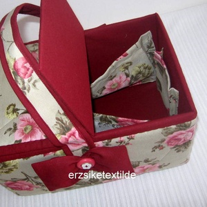 Varró- vagy kézimunka kosár bézs alapon rózsás -  - Meska.hu