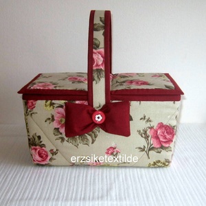 Varró- vagy kézimunka kosár bézs alapon rózsás - Meska.hu