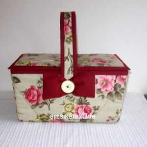 Varró- vagy kézimunka kosár bézs alapon rózsás - Meska.hu