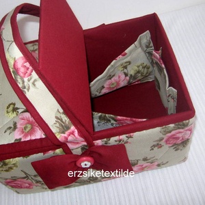 Varró- vagy kézimunka kosár bézs alapon rózsás -  - Meska.hu