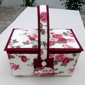 Varró- vagy kézimunka kosár vajszín alapon rózsás (varrókosár) - Meska.hu