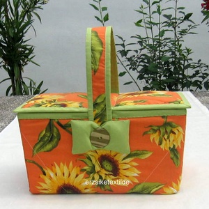 Kézimunka-  vagy varrókosár napraforgós  anyagból (Varrókosár) - Meska.hu