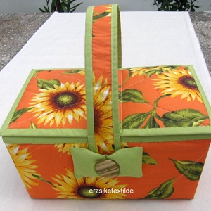 Kézimunka-  vagy varrókosár napraforgós  anyagból (Varrókosár) - otthon & életmód - lakástextil - varrókellék - Meska.hu