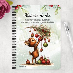 Személyre szabható - Cuki karácsonyi őzike és a díszek mintás A5-ös füzet - otthon & életmód - papír, írószer - jegyzetfüzet & napló - Meska.hu