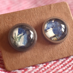 Kék madár bélyeg fülbevaló - ékszer - fülbevaló - pötty fülbevaló - Meska.hu