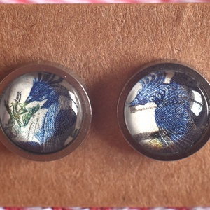 Kék madár bélyeg fülbevaló, Ékszer, Fülbevaló, Pötty fülbevaló, Ékszerkészítés, Papírművészet, MESKA