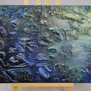 'A tó lehelete c. absztrakt festmény, vásznon - 40x30cm, Művészet, Festmény, Festmény vegyes technika, Festészet, MESKA