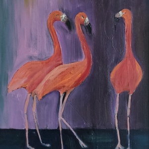 Olajfestmény - Flamingók (2020.) - művészet - festmény - olajfestmény - Meska.hu