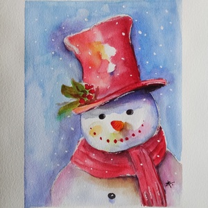 Akvarell - Snowman (2023.) - művészet - festmény - akvarell - Meska.hu