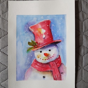 Akvarell - Snowman (2023.) - művészet - festmény - akvarell - Meska.hu