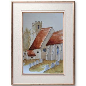 Akvarell - A templomkertben (2021.), Művészet, Festmény, Akvarell, Festészet, MESKA