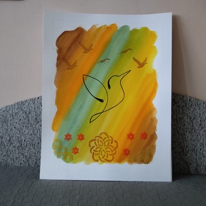 Akvarell - Lélektér - Emelkedés (2025.), Művészet, Festmény, Akvarell, Festészet, Hímzés, MESKA