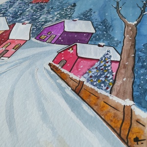 Akvarell - Hóesésben (2026.) - művészet - festmény - akvarell - Meska.hu