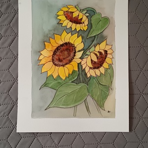 Akvarell - Napraforgók (2026.) - művészet - festmény - akvarell - Meska.hu