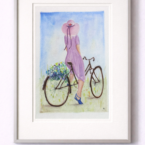 Akvarell - Bicajjal hazafelé (2026.) - művészet - festmény - akvarell - Meska.hu