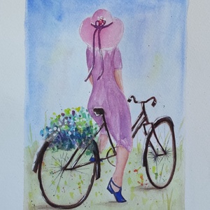 Akvarell - Bicajjal hazafelé (2026.) - művészet - festmény - akvarell - Meska.hu