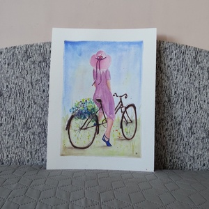 Akvarell - Bicajjal hazafelé (2026.) - művészet - festmény - akvarell - Meska.hu