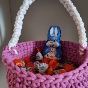 Horgolt húsvéti kosár, Ünnepi díszek, dekorációk, Húsvéti díszek és dekorációk, Húsvéti kosár, , Zsinórfonalból készült horgolt tojásgyűjtő kosárka., MESKA