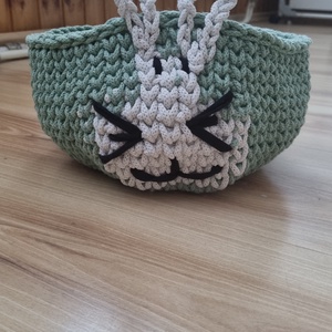 Horgolt nyuszis tároló - ünnepi díszek, dekorációk - húsvéti díszek és dekorációk - húsvéti tálalás - Meska.hu