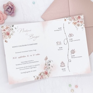 Krém- rózsaszín virágos kinyitható esküvői meghívó - esküvő - meghívó & kártya - meghívó - Meska.hu