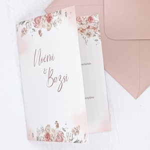 Krém- rózsaszín virágos kinyitható esküvői meghívó - esküvő - meghívó & kártya - meghívó - Meska.hu