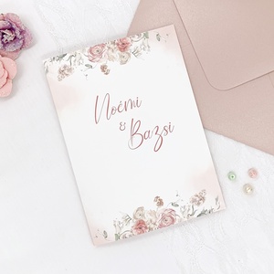 Krém- rózsaszín virágos kinyitható esküvői meghívó - esküvő - meghívó & kártya - meghívó - Meska.hu