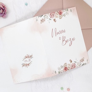 Krém- rózsaszín virágos kinyitható esküvői meghívó - esküvő - meghívó & kártya - meghívó - Meska.hu