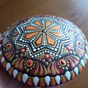 Narancs és arany mandalakő, Művészet, Szobor, Kerámia, Festészet, Agyagozás, MESKA