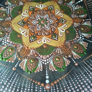 Zöld-arany mandala - művészet - festmény - akril - Meska.hu